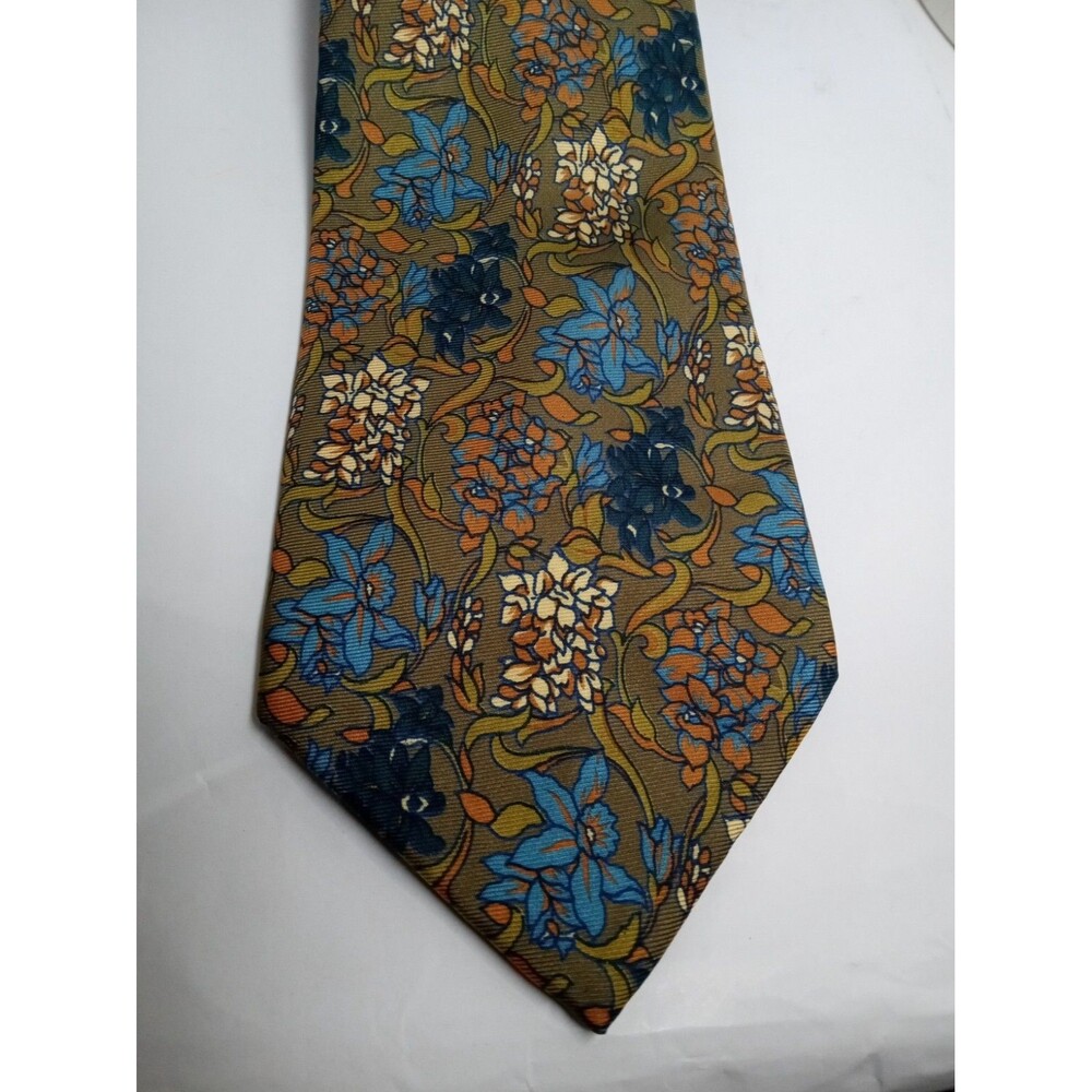Fendi Silk Necktie Vintage Abstract Floral Print Handmade in Italy Taupe W 💙